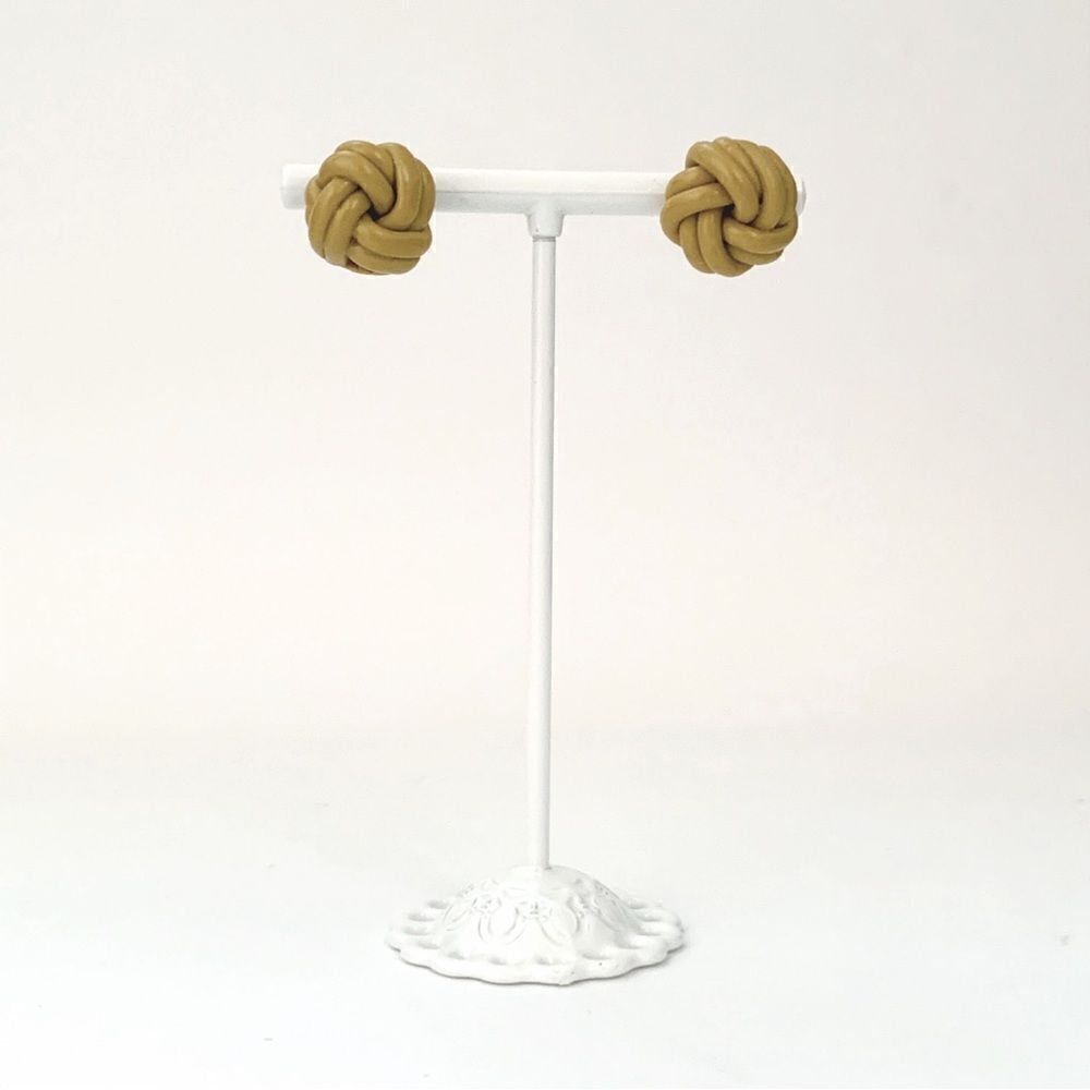 Olive Green Knots Clay Earrings S925 Silver gold posts